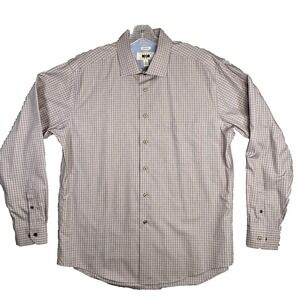 Joseph Abboud Brown Check Non Iron Dress Shirt Size XL Button‎ Up